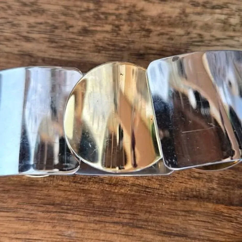 Stretch Bracelet Gold & Silver Tone Geometric Wide Statement Bracelet